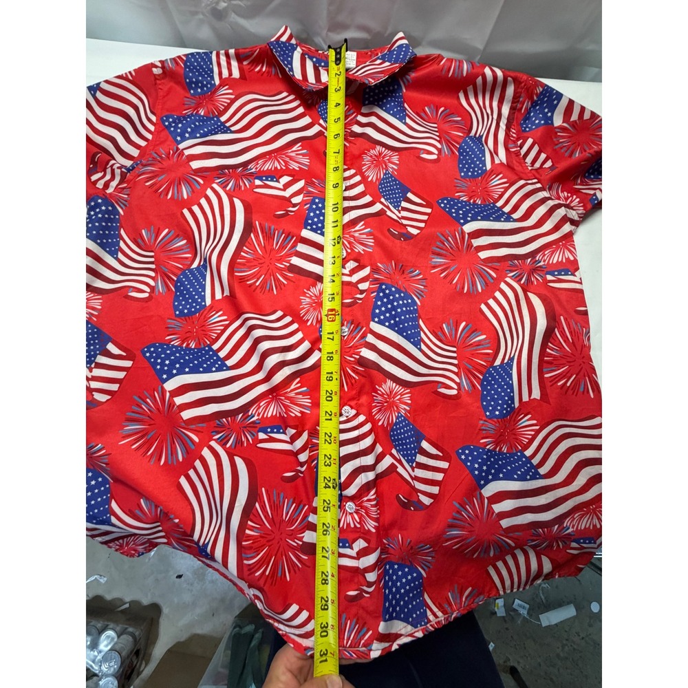 Mens American Flag Fireworks Button Down Shirt Red Patriotic 4th of July XXL - Picture 7 of 8